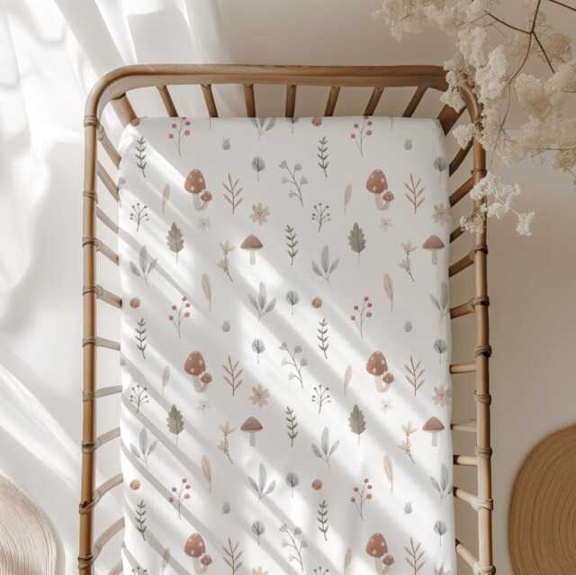 Woodland Mushroom & Flowers Bedding, Duvet Covers, Fitted Sheets, Watercolour Kids Baby Childrens Room Decor - image 1