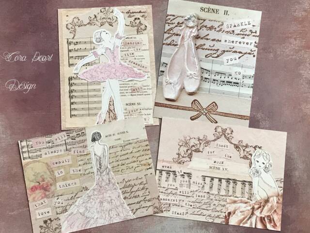4 Ballerina Glitter Fine Art Prints, French Collage Ballet Quotes Postcard Set , Children's Room Dancer Lover Gift Wall Prints - image 1