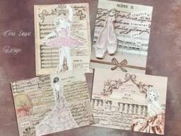 4 Ballerina Glitter Fine Art Prints, French Collage Ballet Quotes Postcard Set , Children's Room Dancer Lover Gift Wall Prints - thumbnail 1