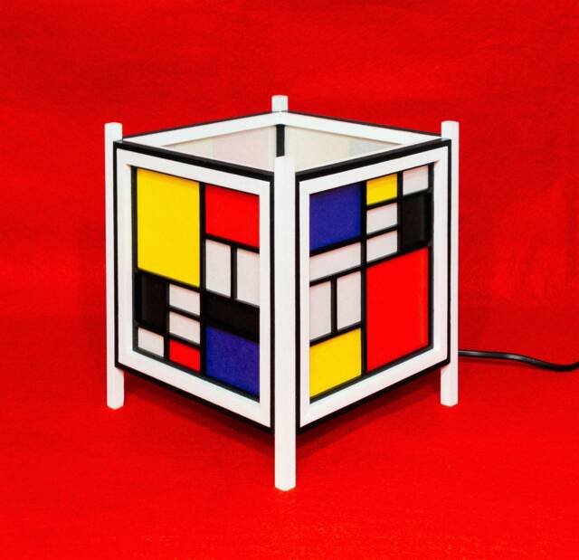 Handmade Lamp in Natural Wood & Japanese Paper. The Geometries Of Mondrian - image 1