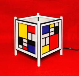 Handmade Lamp in Natural Wood & Japanese Paper. The Geometries Of Mondrian - thumbnail 1