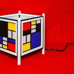 Handmade Lamp in Natural Wood & Japanese Paper. The Geometries Of Mondrian - thumbnail 2