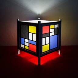Handmade Lamp in Natural Wood & Japanese Paper. The Geometries Of Mondrian - thumbnail 4