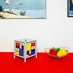 Handmade Lamp in Natural Wood & Japanese Paper. The Geometries Of Mondrian - thumbnail 3