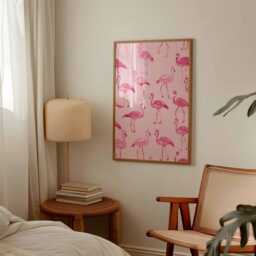Pink Flamingo Pattern Poster, Cute Bird Wall Art, Tropical Print For Kids Room, Playful Animal Decor - thumbnail 3