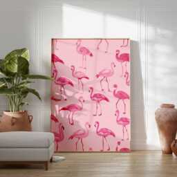 Pink Flamingo Pattern Poster, Cute Bird Wall Art, Tropical Print For Kids Room, Playful Animal Decor - thumbnail 2