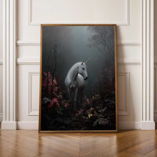 Gothic Unicorn Wall Art Dark Fantasy Print Whimsigoth Decor White Painting Academia Room Aesthetic Birthday Gift For Her - image 1