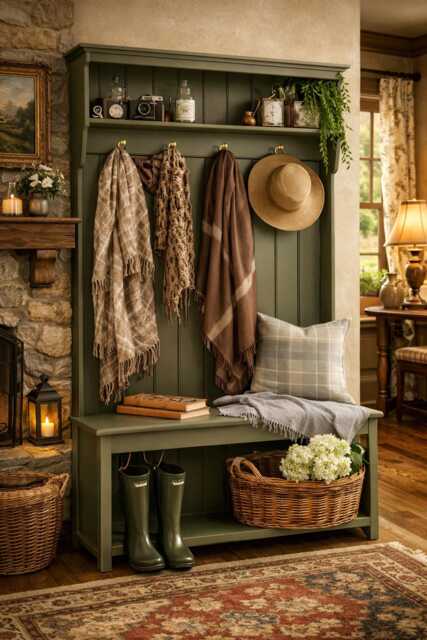 Handmade Hallway Bench With Coat Hooks & Shelf - Rustic Farmhouse Entryway Storage Unit Solid Wood Mudroom Bench, Custom Sizes & Colours - image 1