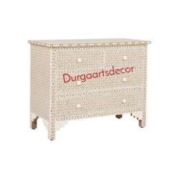 Designer Bone Inlay Brown Geometric Pattern Chest Of 4 Drawers Dresser - thumbnail 2