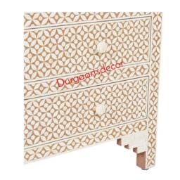 Designer Bone Inlay Brown Geometric Pattern Chest Of 4 Drawers Dresser - thumbnail 4