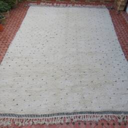 Moroccan Rug Hand Knotted-Vintage Fabric Scraps-Beni Ourain Rug-All Wool Berber - Custom For Bedroom Genuine Lamb - thumbnail 3