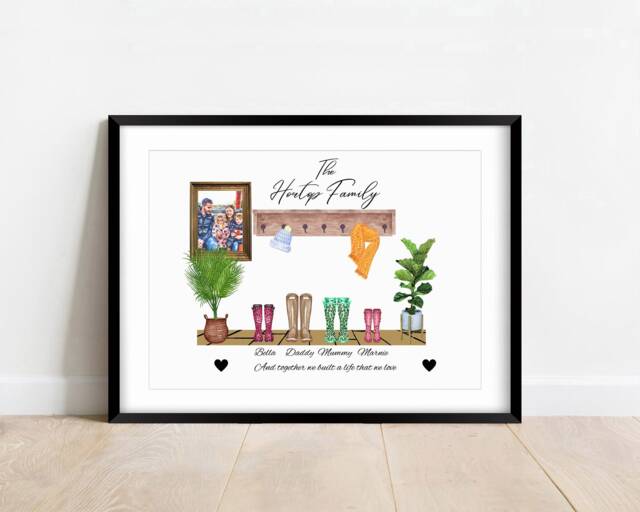 Personalised Watercolor Family Welly Boot Portrait Print - image 1