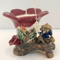 Peach Mango Scented Soy Candle in Ceramic Chinese Old Man Fishing With Red Flower - thumbnail 3