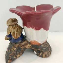 Peach Mango Scented Soy Candle in Ceramic Chinese Old Man Fishing With Red Flower - thumbnail 4