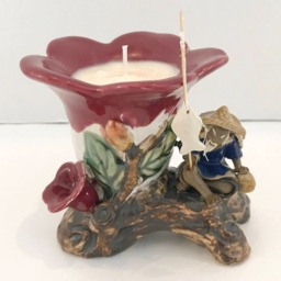 Peach Mango Scented Soy Candle in Ceramic Chinese Old Man Fishing With Red Flower - thumbnail 2