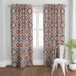 Southwest Curtain Panel - Tribal Boho Bohemian Coral Mint Blue Pink Custom Kilim in Autumn Colors By Willowlanetextiles - thumbnail 2