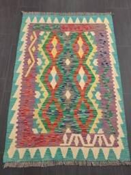 Classic Kilim Rug, Handmade Artisan Afghan Turkish Persian Qashqai Navajo Bohemian Natural Wool Flatweave Multicolour Rug 134x99 cm - thumbnail 1