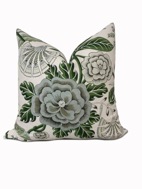 Thibaut Cleo Anna French Savoy Collection Cushion Cover Pillow Green & White Double Sided - image 1