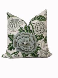 Thibaut Cleo Anna French Savoy Collection Cushion Cover Pillow Green & White Double Sided - thumbnail 1