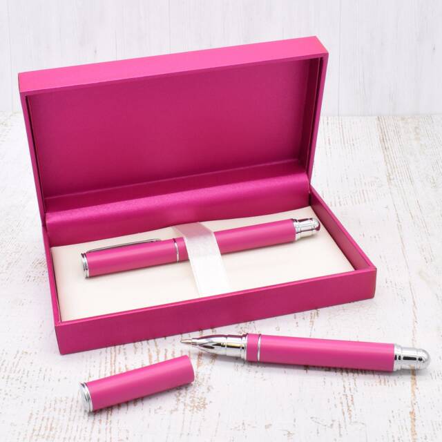 Elegant Pink Mini Pen Set With Personalised Engraved Box - image 1