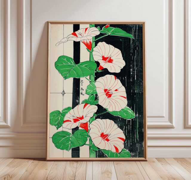 Japanese Botanical Poster, Morning Glory Flower Print, Ukiyo-E Style Wall Art, Traditional Floral Illustration, Minimalist Unframed Decor - image 1