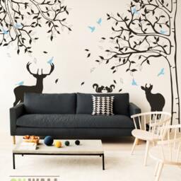 Tree Wall Decal - Deer Wall Art Large Sticker With Squirrels & Birds- Mm010 - thumbnail 2