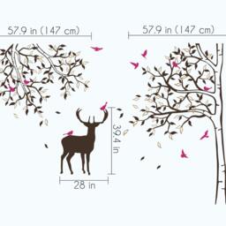 Tree Wall Decal - Deer Wall Art Large Sticker With Squirrels & Birds- Mm010 - thumbnail 3