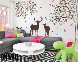 Tree Wall Decal - Deer Wall Art Large Sticker With Squirrels & Birds- Mm010