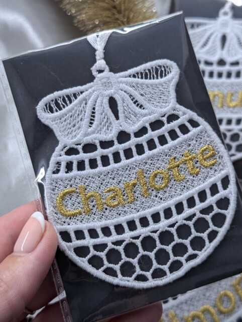 Handmade Lace Christmas Bauble Personalised Name Ornament , Anniversary - image 1