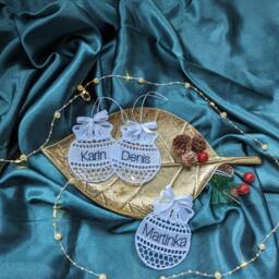 Handmade Lace Christmas Bauble Personalised Name Ornament , Anniversary - thumbnail 3