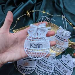 Handmade Lace Christmas Bauble Personalised Name Ornament , Anniversary - thumbnail 2