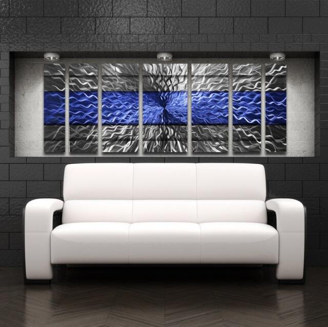 Large Blue Metal Wall Art Modern Aluminum Panel Sculpture - image 1