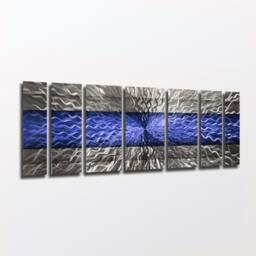 Large Blue Metal Wall Art Modern Aluminum Panel Sculpture - thumbnail 2