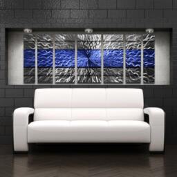 Large Blue Metal Wall Art Modern Aluminum Panel Sculpture - thumbnail 1