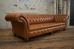 4 Seater Vintage Tan Brown Leather Chesterfield Sofa - British Handmade - thumbnail 1