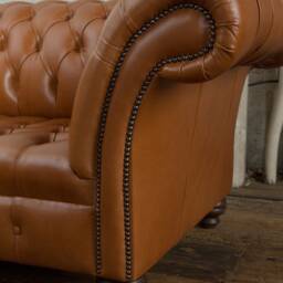 4 Seater Vintage Tan Brown Leather Chesterfield Sofa - British Handmade - thumbnail 3