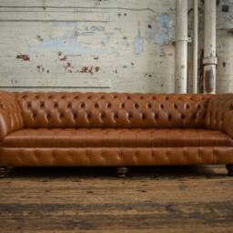 4 Seater Vintage Tan Brown Leather Chesterfield Sofa - British Handmade - thumbnail 2