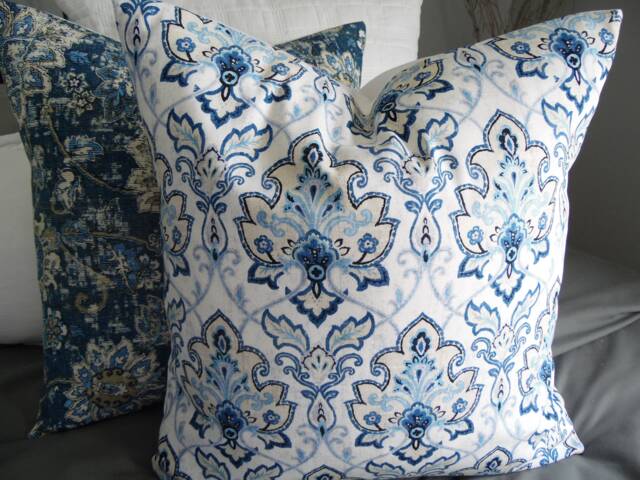 Blue Garden Damask Pillow Cover Farmhouse Toss - image 1