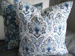 Blue Garden Damask Pillow Cover Farmhouse Toss - thumbnail 1