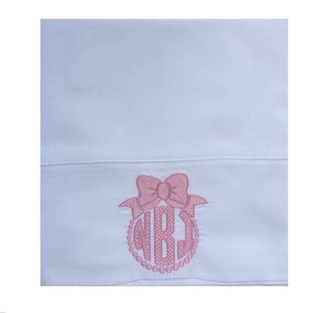 Pink Bow Monogram Pillowcase Custom Embroidered Personalized - image 1