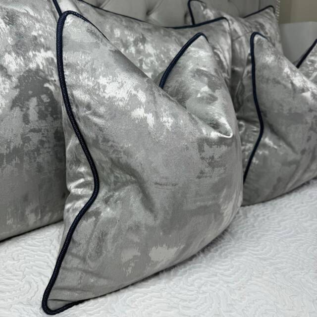 Luxury Piped Pillow, Cushion Cover , Throw Pillow Navy Blue Metallic Gold Clarke &clarke Tessere Midnight Fabric, Piping - image 1