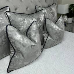 Luxury Piped Pillow, Cushion Cover , Throw Pillow Navy Blue Metallic Gold Clarke &clarke Tessere Midnight Fabric, Piping - thumbnail 3