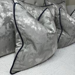 Luxury Piped Pillow, Cushion Cover , Throw Pillow Navy Blue Metallic Gold Clarke &clarke Tessere Midnight Fabric, Piping - thumbnail 1