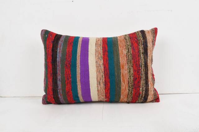 striped Kilim Pillow Cover Rustic Wool Cushion, Bohemian Decor - 16x24 - image 1