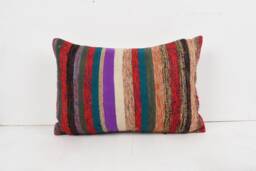 striped Kilim Pillow Cover Rustic Wool Cushion, Bohemian Decor - 16x24 - thumbnail 1