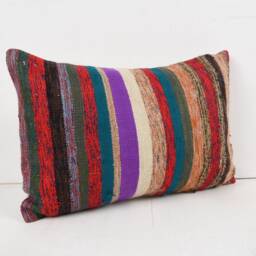 striped Kilim Pillow Cover Rustic Wool Cushion, Bohemian Decor - 16x24 - thumbnail 2