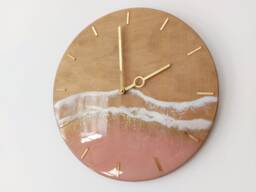 Rose Gold Ocean Wall Clock Resin Art For Beachy Room Decor Pink Epoxy Wave Design Sea Wood