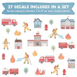 Firefighter Wall Decals - Removable, Reusable Stickers Boy Nursery Decor, Kids Room Watercolor Art, Fire Truck - thumbnail 2