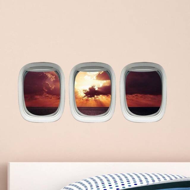 Airplane Decor Ocean Wall Decal - Sunset Over The Aviation Art Peel & Stick Window View Vinyl - Vwaq-Ppw1 - image 1