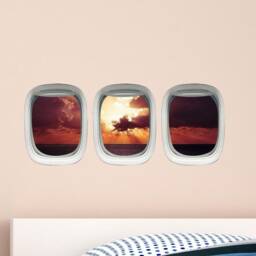 Airplane Decor Ocean Wall Decal - Sunset Over The Aviation Art Peel & Stick Window View Vinyl - Vwaq-Ppw1 - thumbnail 1